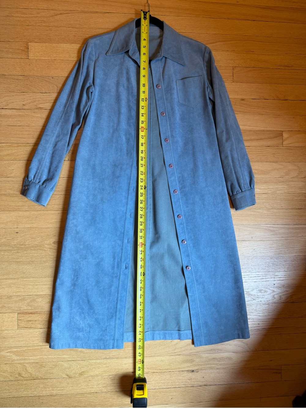 Vintage Light Blue Suede Trench Coat with Belt